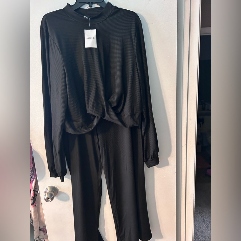 Black cropped top and black wide leg pant set